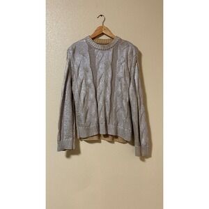 Pistola size S Sweater Gilded Castle Metallic Silver Cable Knit Cotton Lagenlook